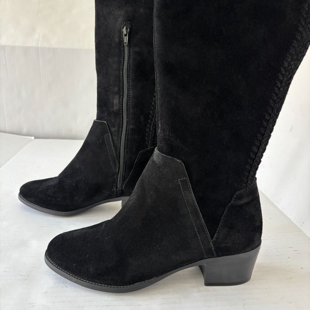 Vince Camuto Bendra Suede Over The Knee Boots Womens 8.5 M Black Flat Zip Goth - Picture 8 of 16